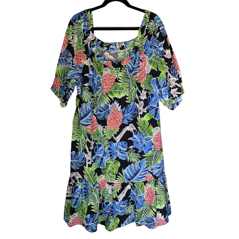 Vintage Hilo Hattie Dress XL • 100% Cotton • Pocket • Ruffle Midi Hawaiian